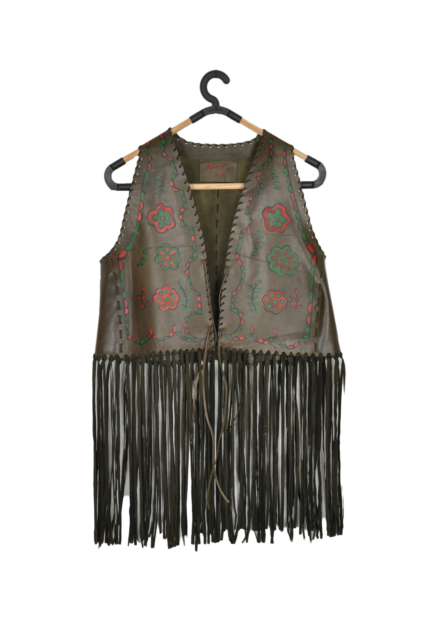 Vintage Hand-Painted 100% Genuine Leather Vest | Olive Green