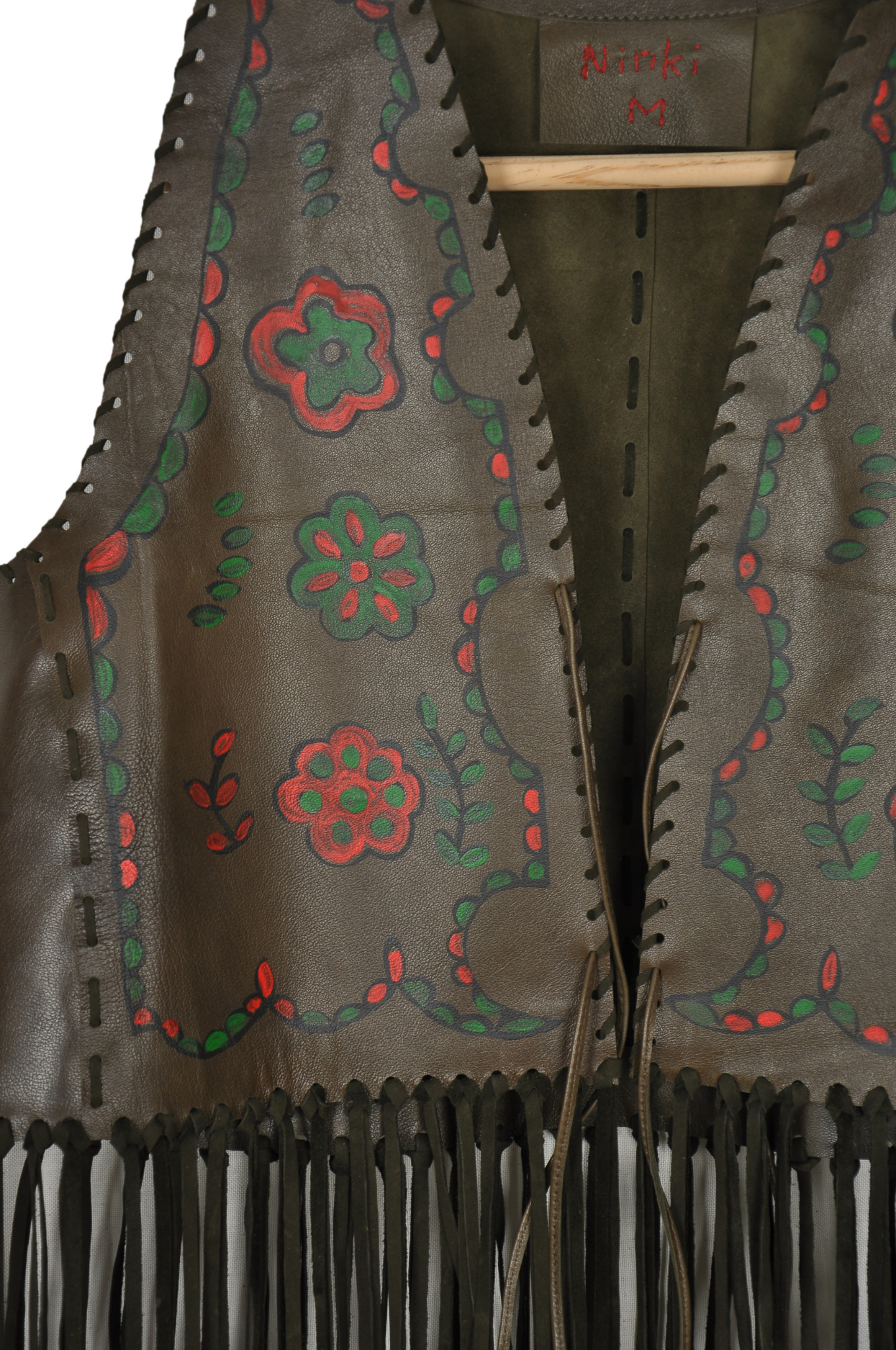 Vintage Hand-Painted 100% Genuine Leather Vest | Olive Green