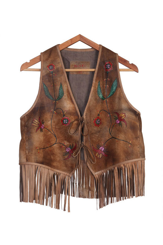 Vintage Inspired Hand-Painted 100% Genuine Leather Vest | Light Brown