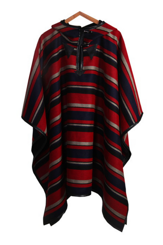 Wool Poncho | Hand-made | Red One-Size-Fits-All