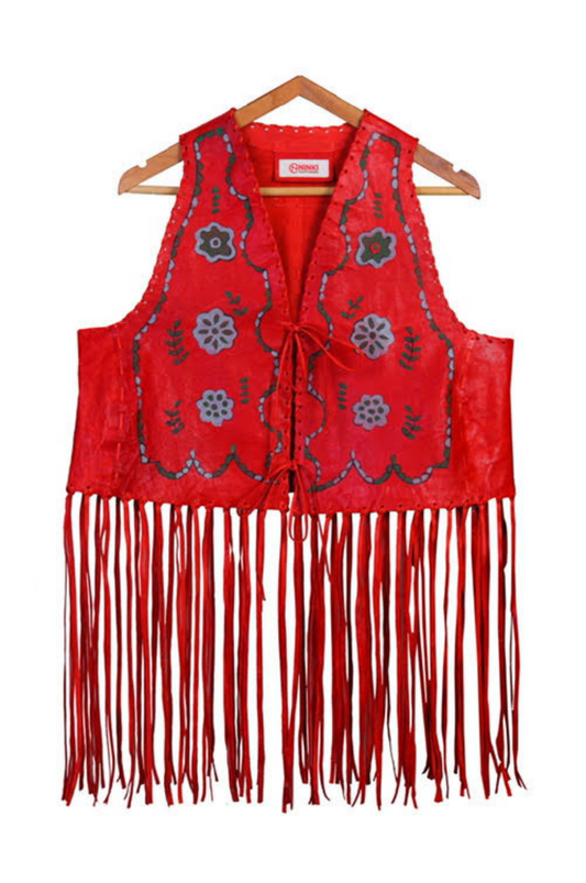 Vintage Hand-Painted 100% Genuine Leather Vest | Red