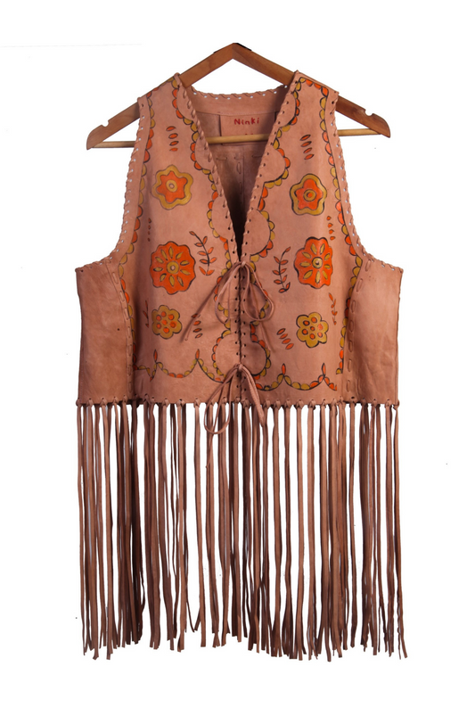 Vintage Hand-Painted 100% Genuine Leather Vest | Salmon Pink