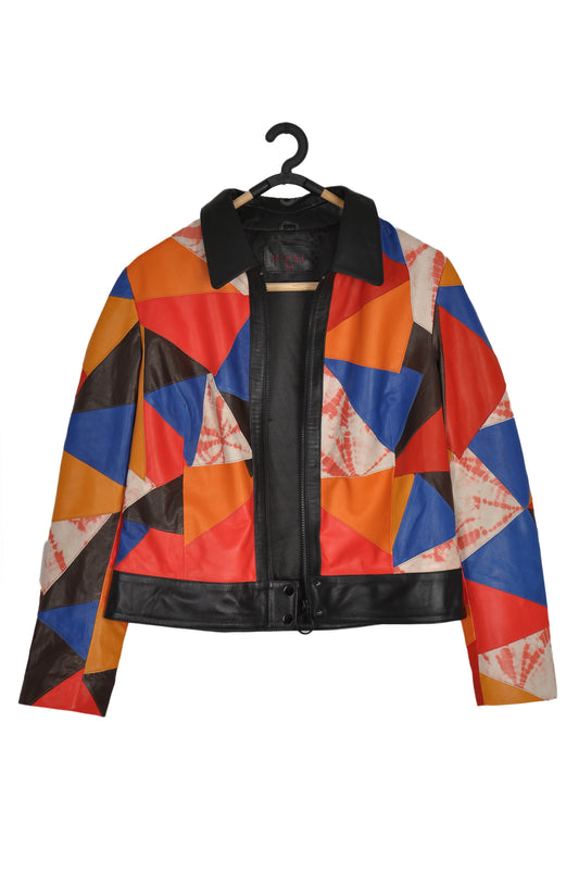 Vintage-Inspired Funky Patchwork 100% Genuine Leather Jacket | 70s 80s 90s Retro Style